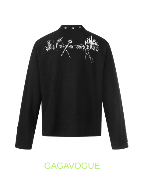 GAGAVOGUE BORN BLACK GOTHIC GRAPHIC HENLEY LONG SLEEVE TEE