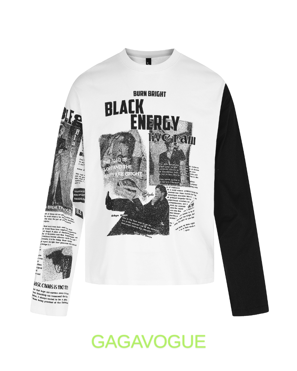 GAGAVOGUE BURN BRIGHT NEWSPAPER GRAPHIC LONG SLEEVE TEE