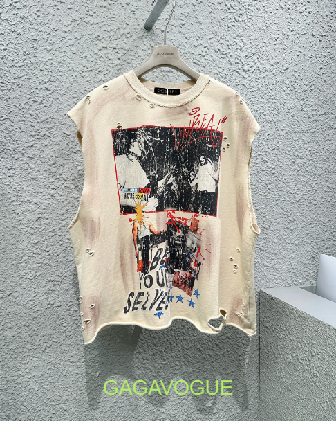 GAGAVOGUE BE YOURSELVES DISTRESSED WASHED SLEEVELESS TANK TOP