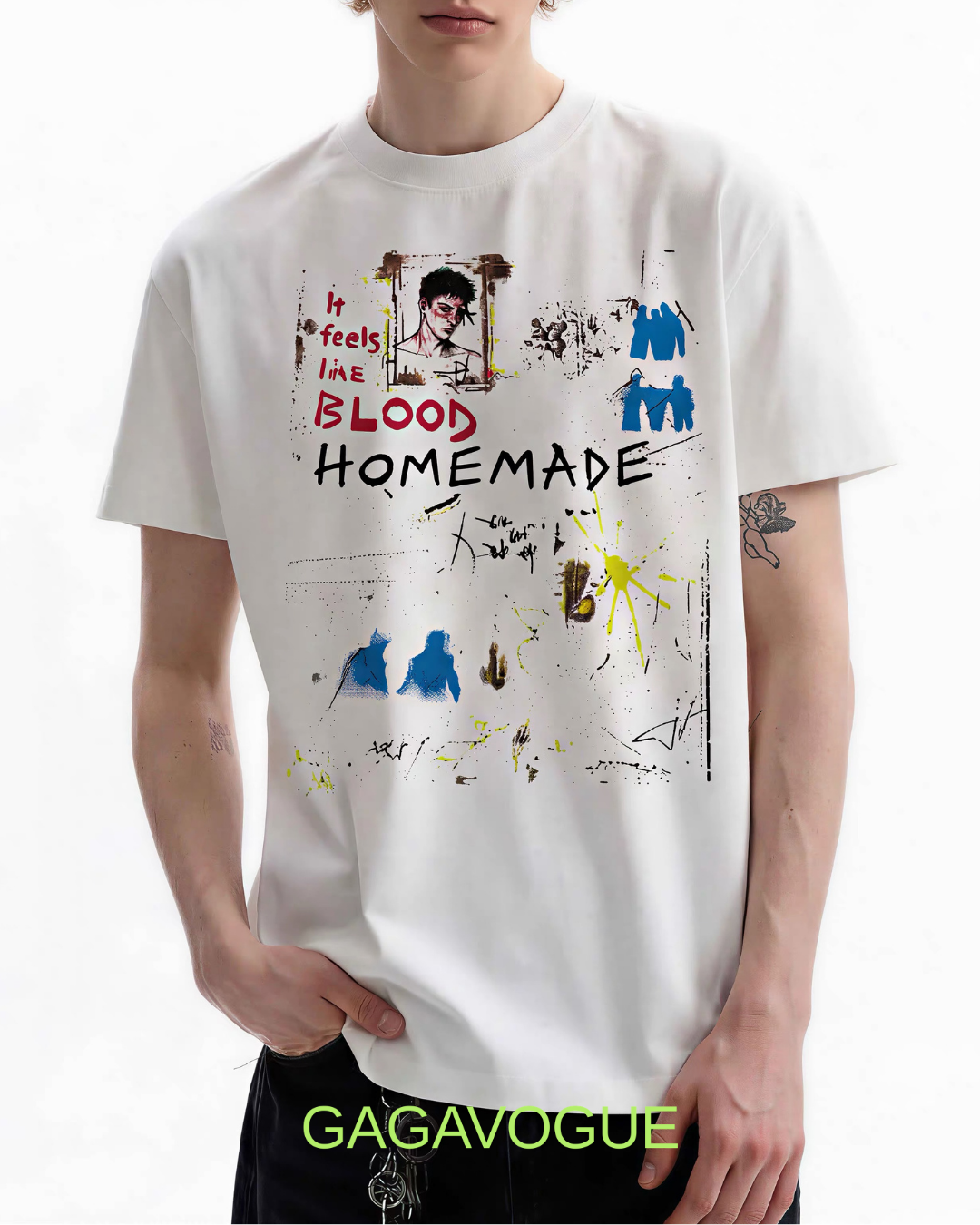 GAGAVOGUE HOMEMADE BLOOD GRAFFITI GRAPHIC OVERSIZED T-SHIRT