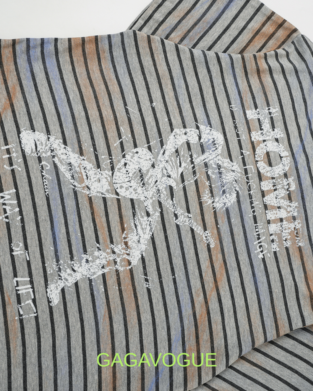 GAGAVOGUE HOME WAY OF LIFE STRIPED GRAPHIC OVERSIZED T-SHIRT