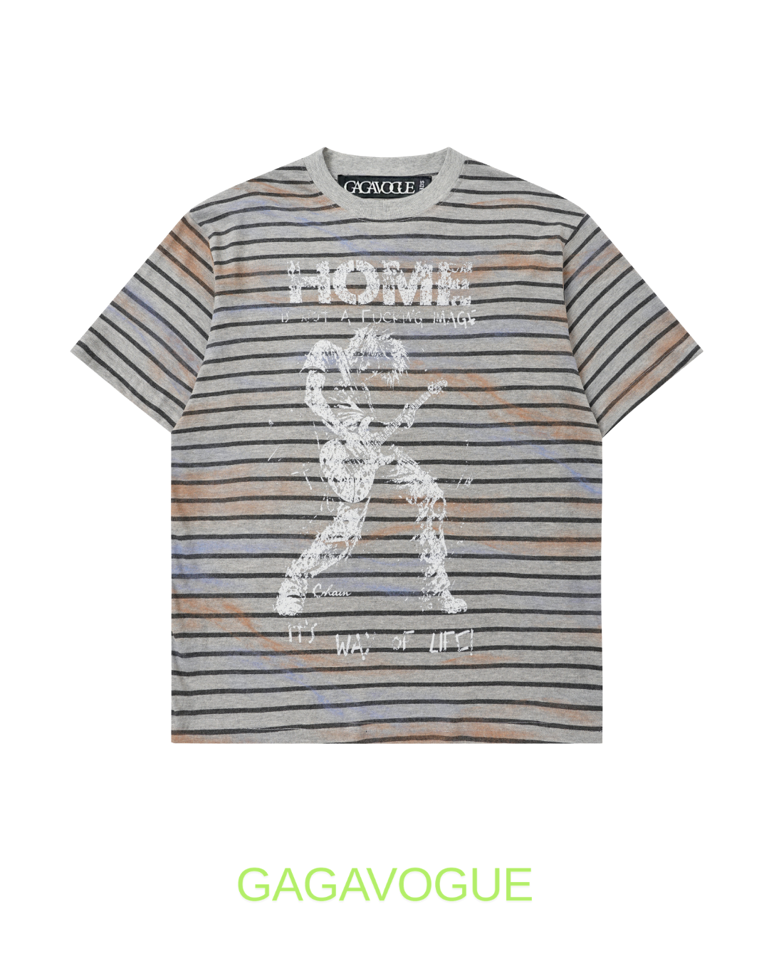 GAGAVOGUE HOME WAY OF LIFE STRIPED GRAPHIC OVERSIZED T-SHIRT