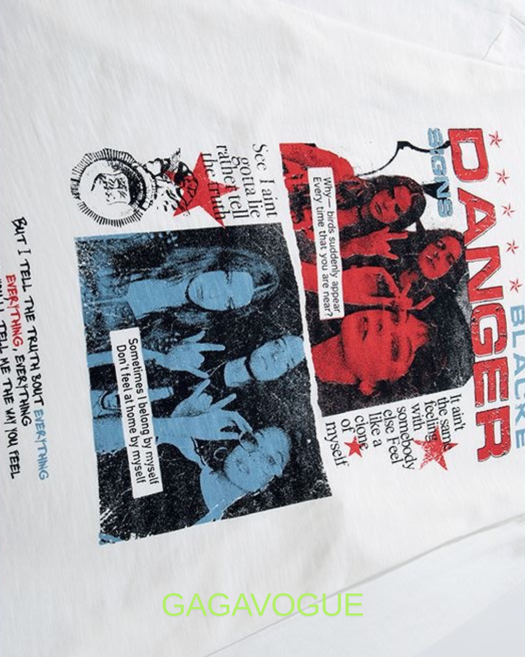 GAGAVOGUE DANGER SIGNS GRAPHIC LONG SLEEVE T-SHIRT