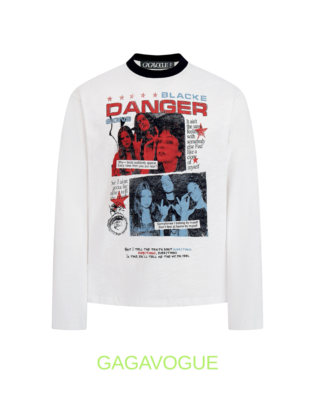 GAGAVOGUE DANGER SIGNS GRAPHIC LONG SLEEVE T-SHIRT