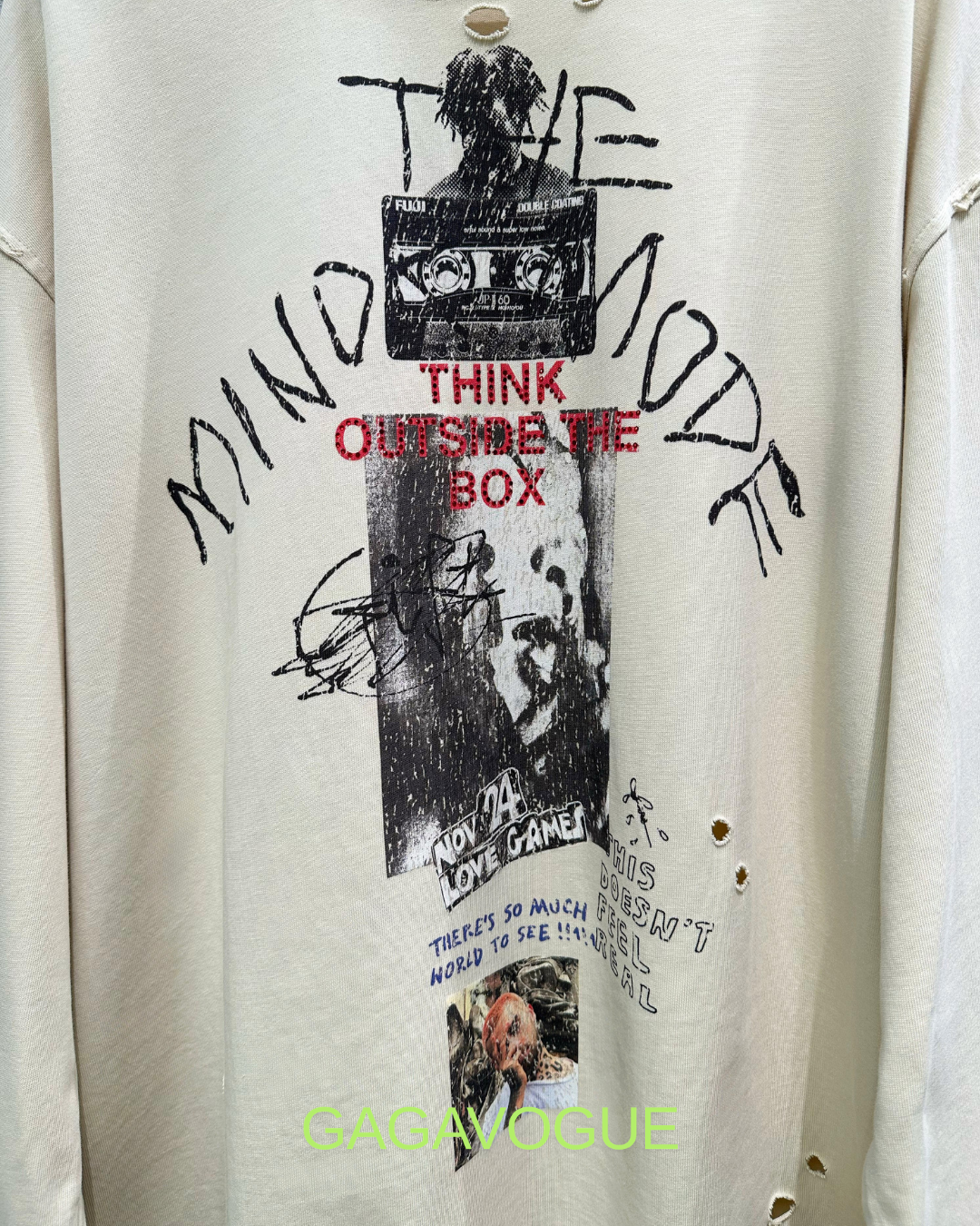 GAGAVOGUE THINK OUTSIDE THE BOX DISTRESSED SWEATSHIRT