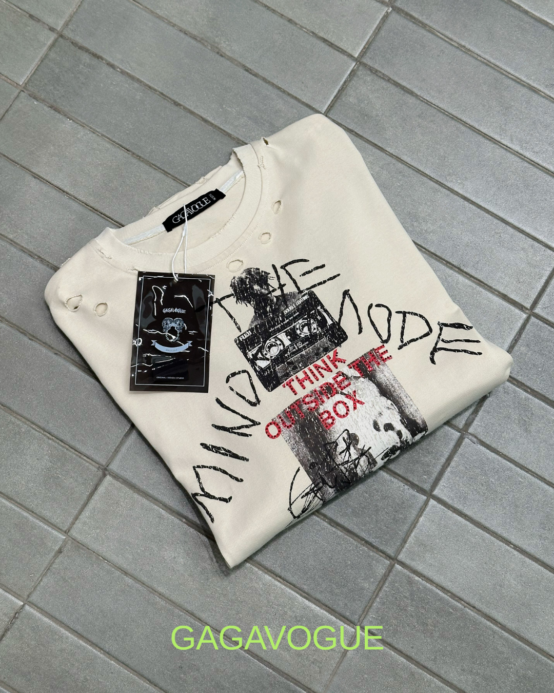 GAGAVOGUE THINK OUTSIDE THE BOX DISTRESSED SWEATSHIRT