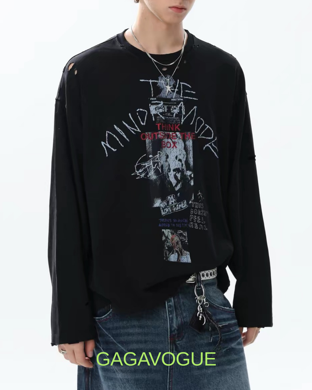 GAGAVOGUE THINK OUTSIDE THE BOX DISTRESSED SWEATSHIRT