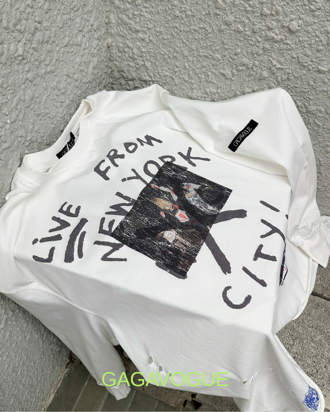 GAGAVOGUE LIVE FROM NEW YORK DISTRESSED LONG SLEEVE T-SHIRT