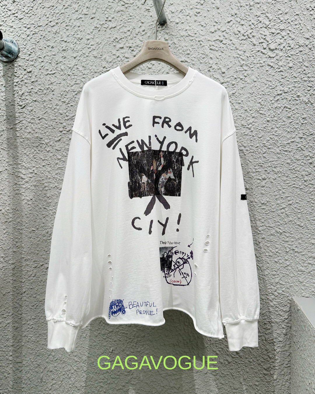 GAGAVOGUE LIVE FROM NEW YORK DISTRESSED LONG SLEEVE T-SHIRT