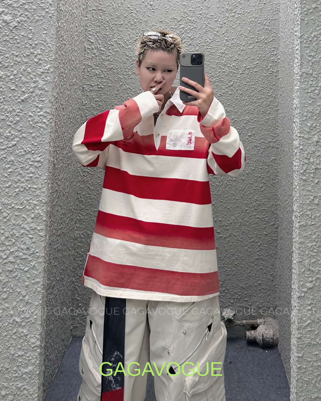 GAGAVOGUE HERITAGE STRIPED RUGBY LONG SLEEVE POLO
