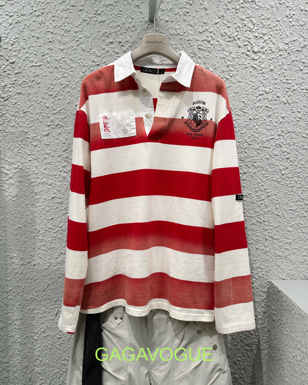 GAGAVOGUE HERITAGE STRIPED RUGBY LONG SLEEVE POLO