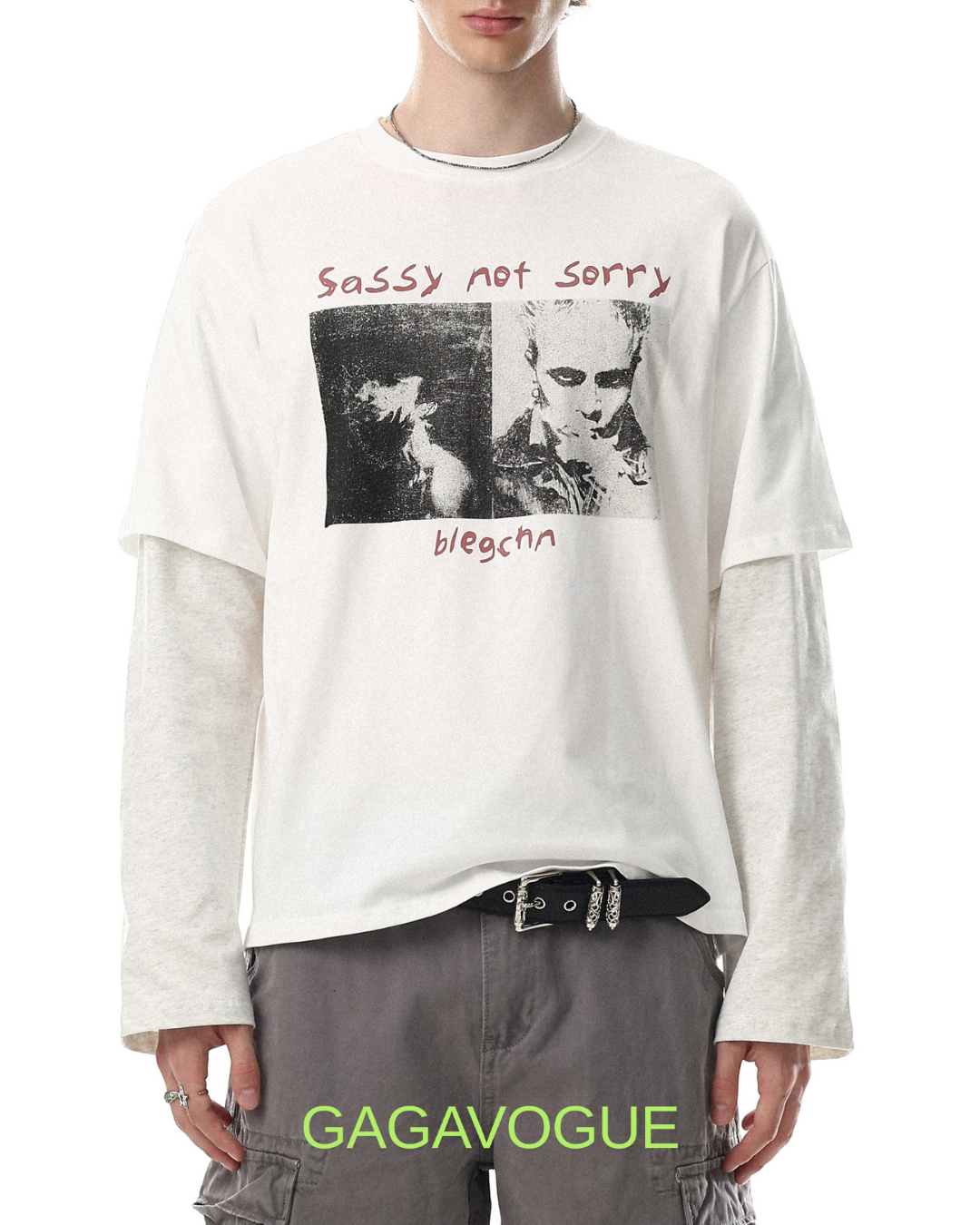 GAGAVOGUE SASSY NOT SORRY LAYERED LONG SLEEVE T-SHIRT