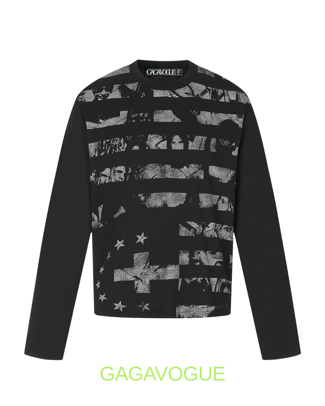 GAGAVOGUE VINTAGE FLAG WASHED GRAPHIC LONG SLEEVE T-SHIRT