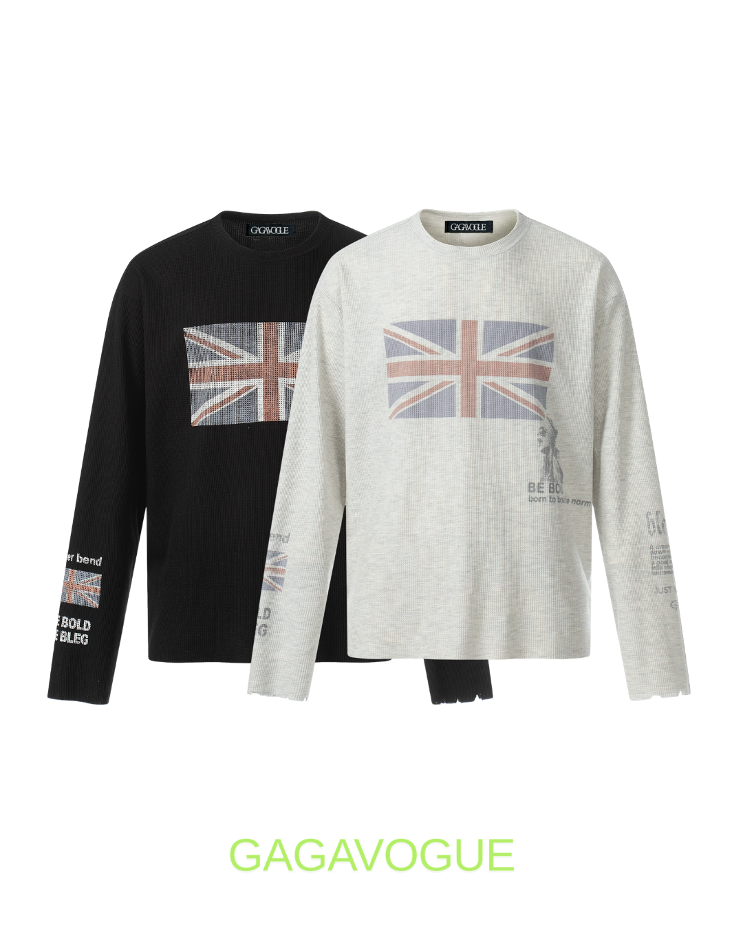GAGAVOGUE BE BOLD UNION JACK GRAPHIC LONG SLEEVE TEE