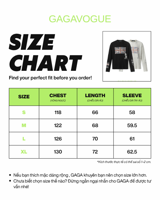 GAGAVOGUE BE BOLD UNION JACK GRAPHIC LONG SLEEVE TEE