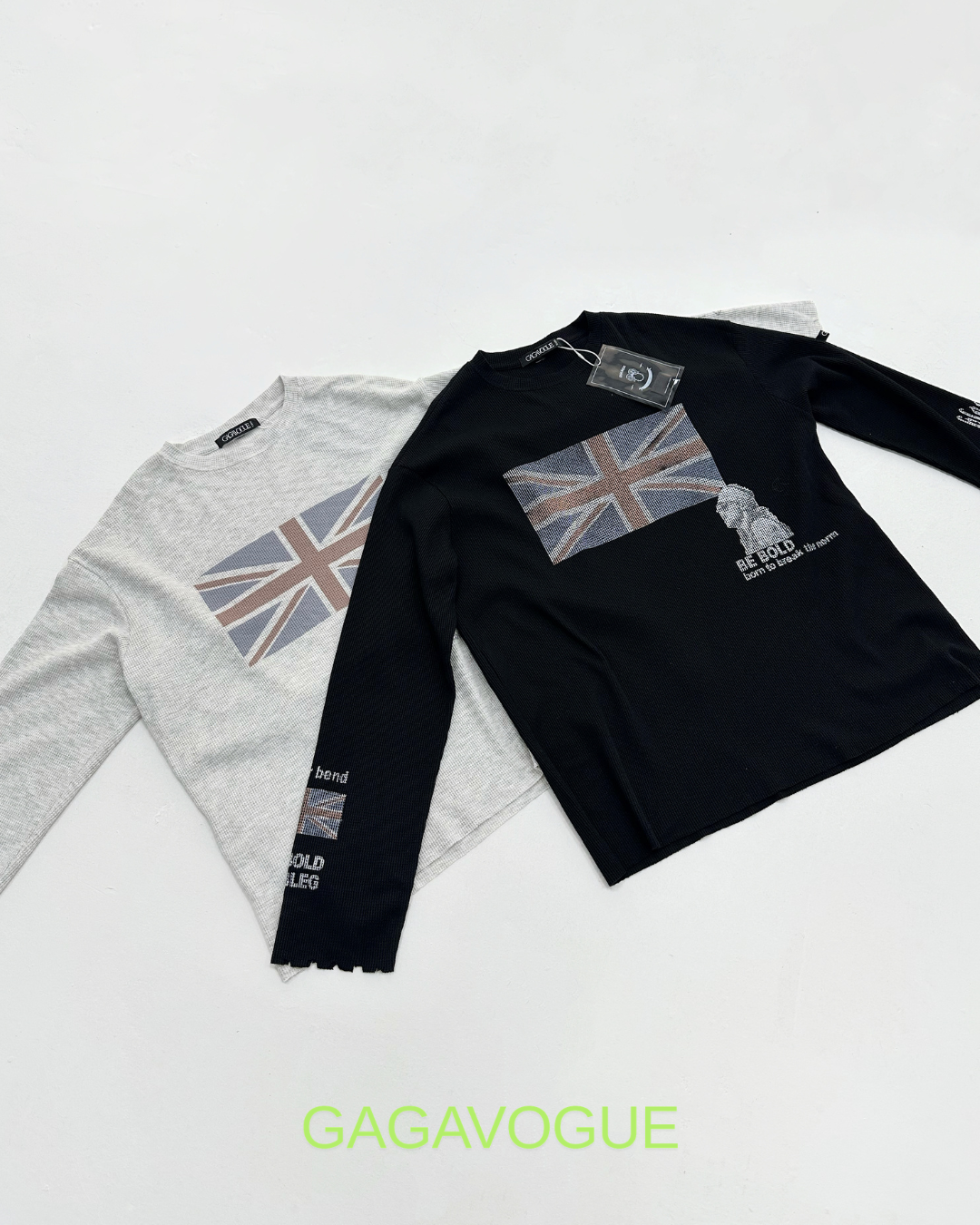 GAGAVOGUE BE BOLD UNION JACK GRAPHIC LONG SLEEVE TEE