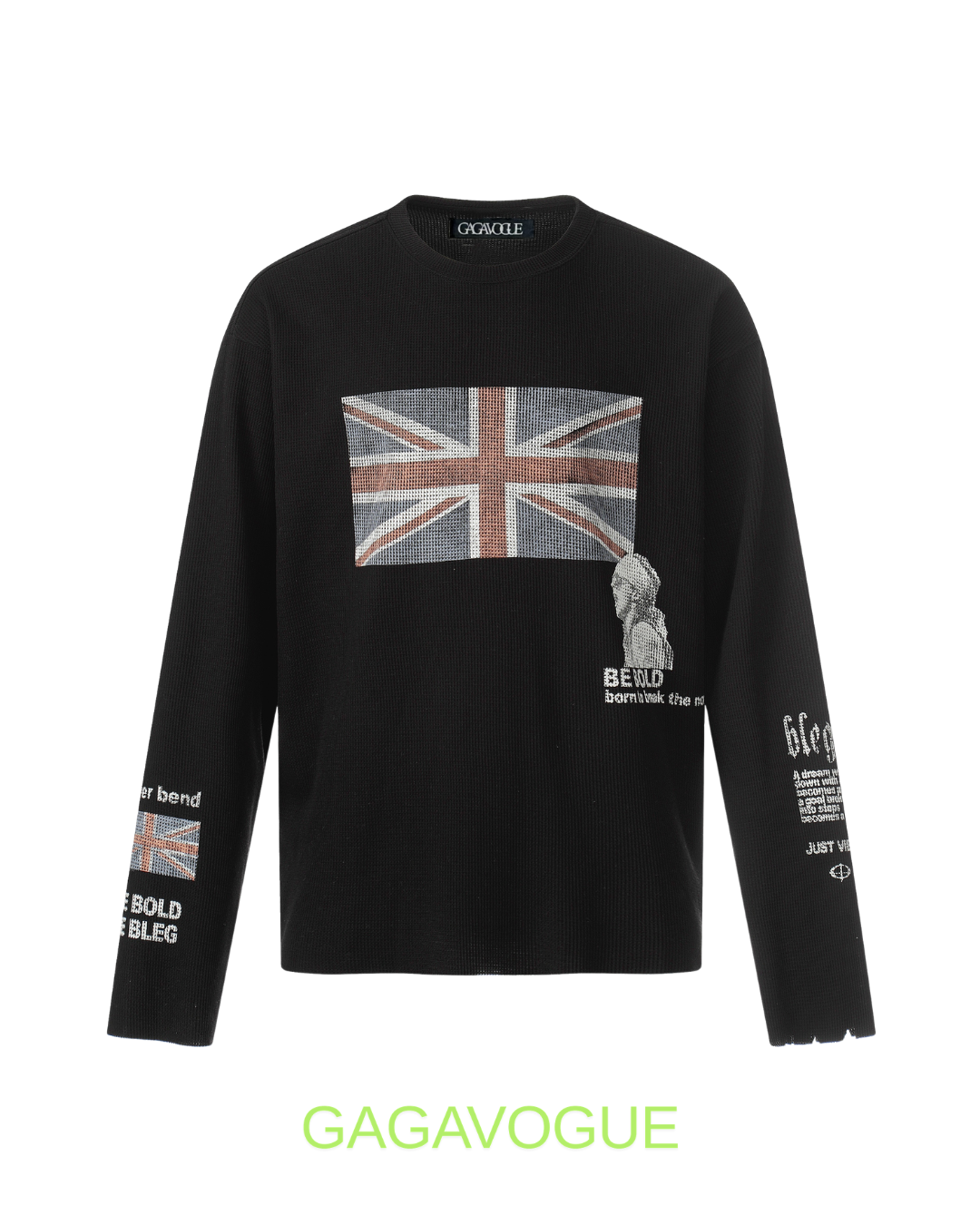 GAGAVOGUE BE BOLD UNION JACK GRAPHIC LONG SLEEVE TEE
