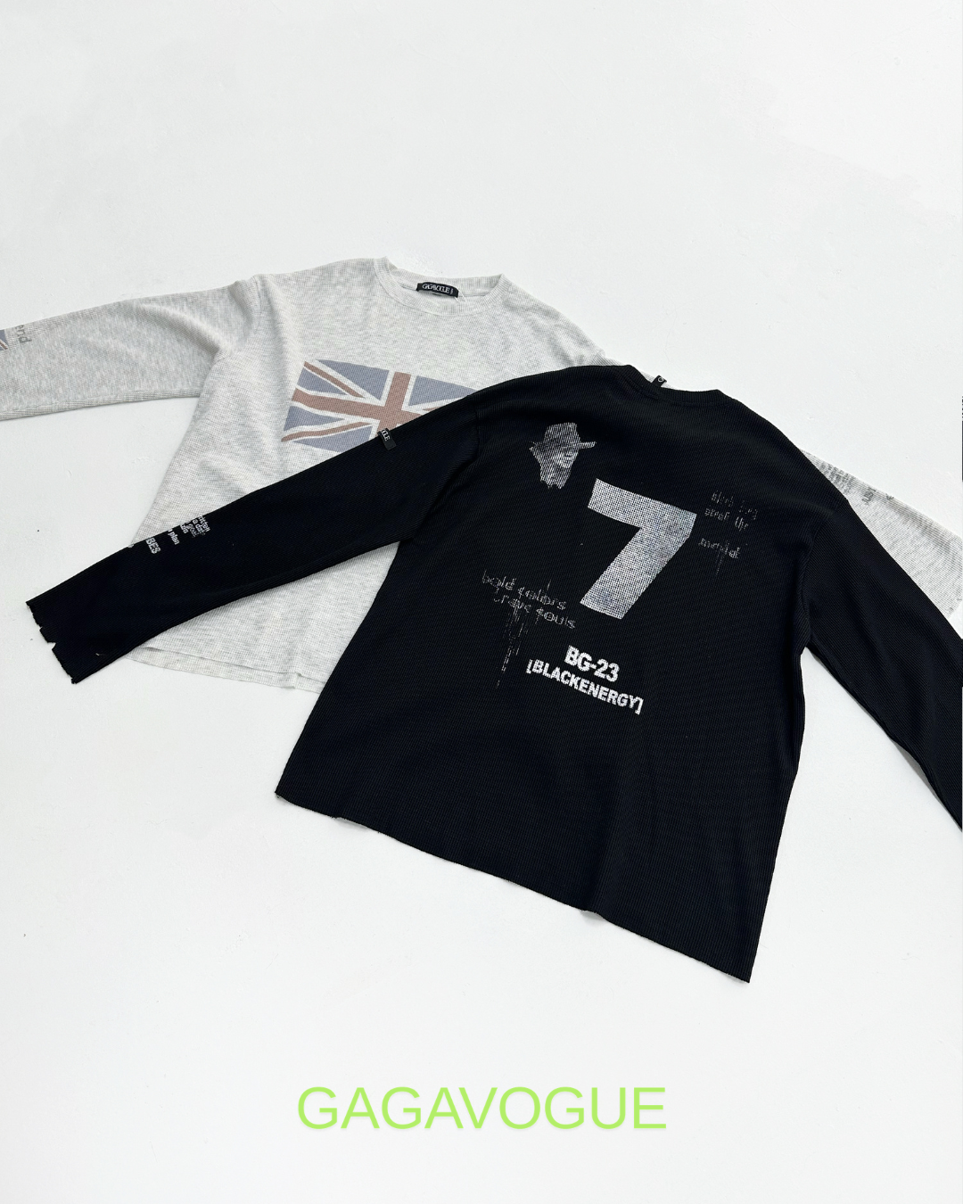GAGAVOGUE BE BOLD UNION JACK GRAPHIC LONG SLEEVE TEE