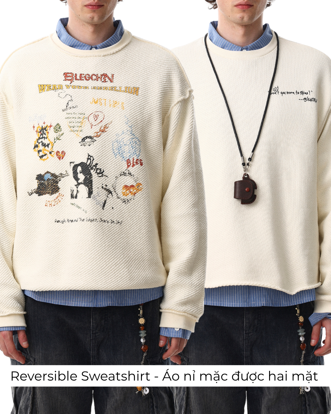 GAGAVOGUE BLEGCHN REVERSIBLE WAFFLE SWEATER