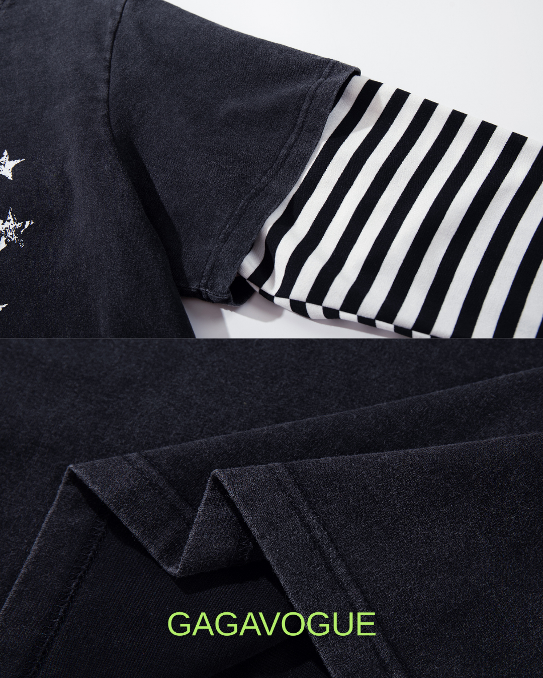 GAGAVOGUE STAR ANGEL LAYERED STRIPED LONG SLEEVE T-SHIRT