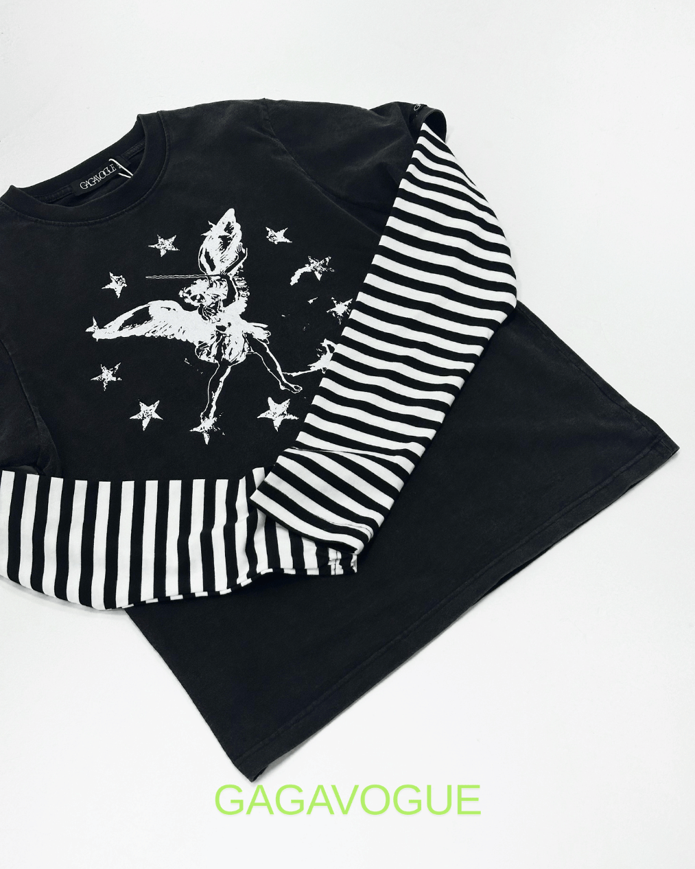 GAGAVOGUE STAR ANGEL LAYERED STRIPED LONG SLEEVE T-SHIRT