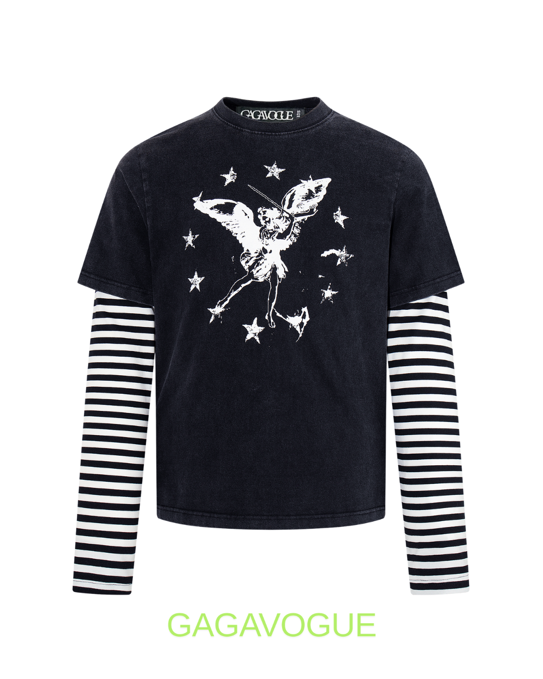 GAGAVOGUE STAR ANGEL LAYERED STRIPED LONG SLEEVE T-SHIRT