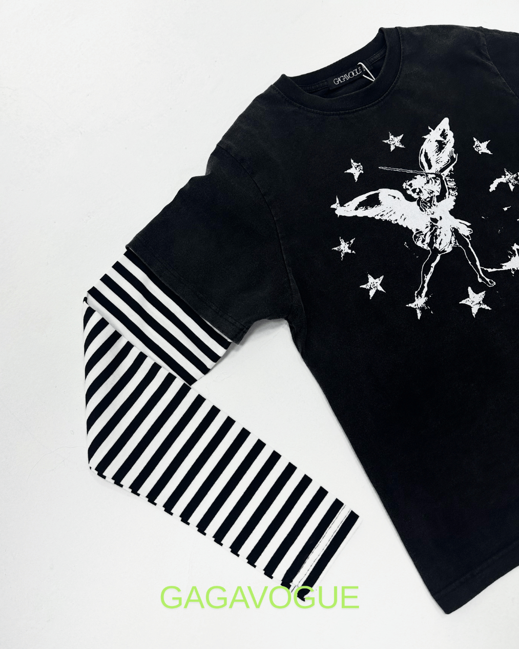 GAGAVOGUE STAR ANGEL LAYERED STRIPED LONG SLEEVE T-SHIRT