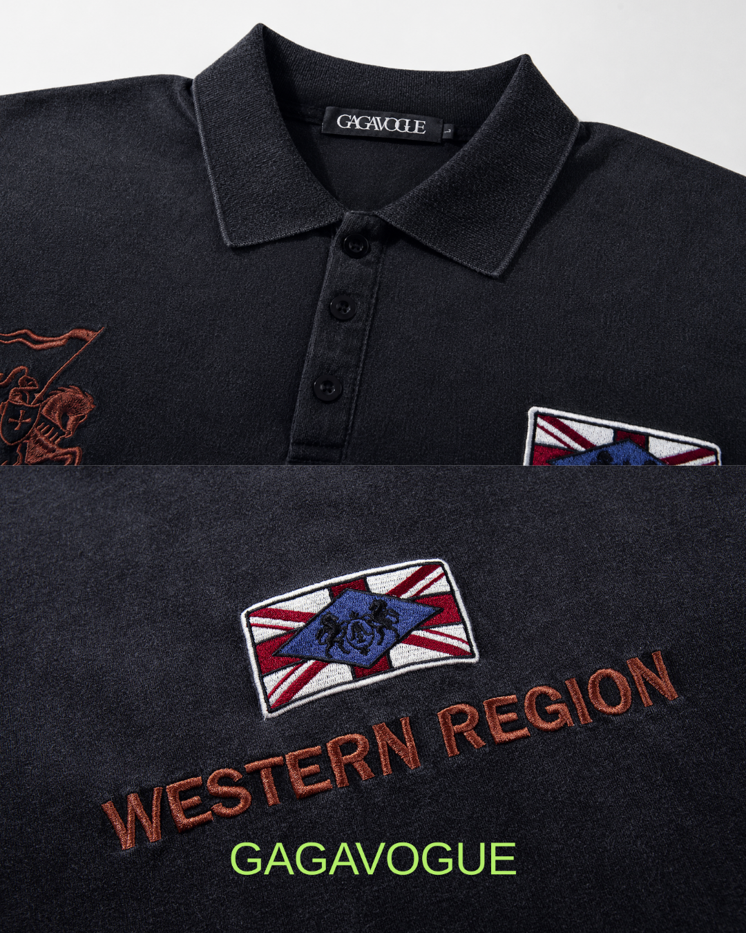 GAGAVOGUE WESTERN REGION EMBROIDERED POLO LONG SLEEVE