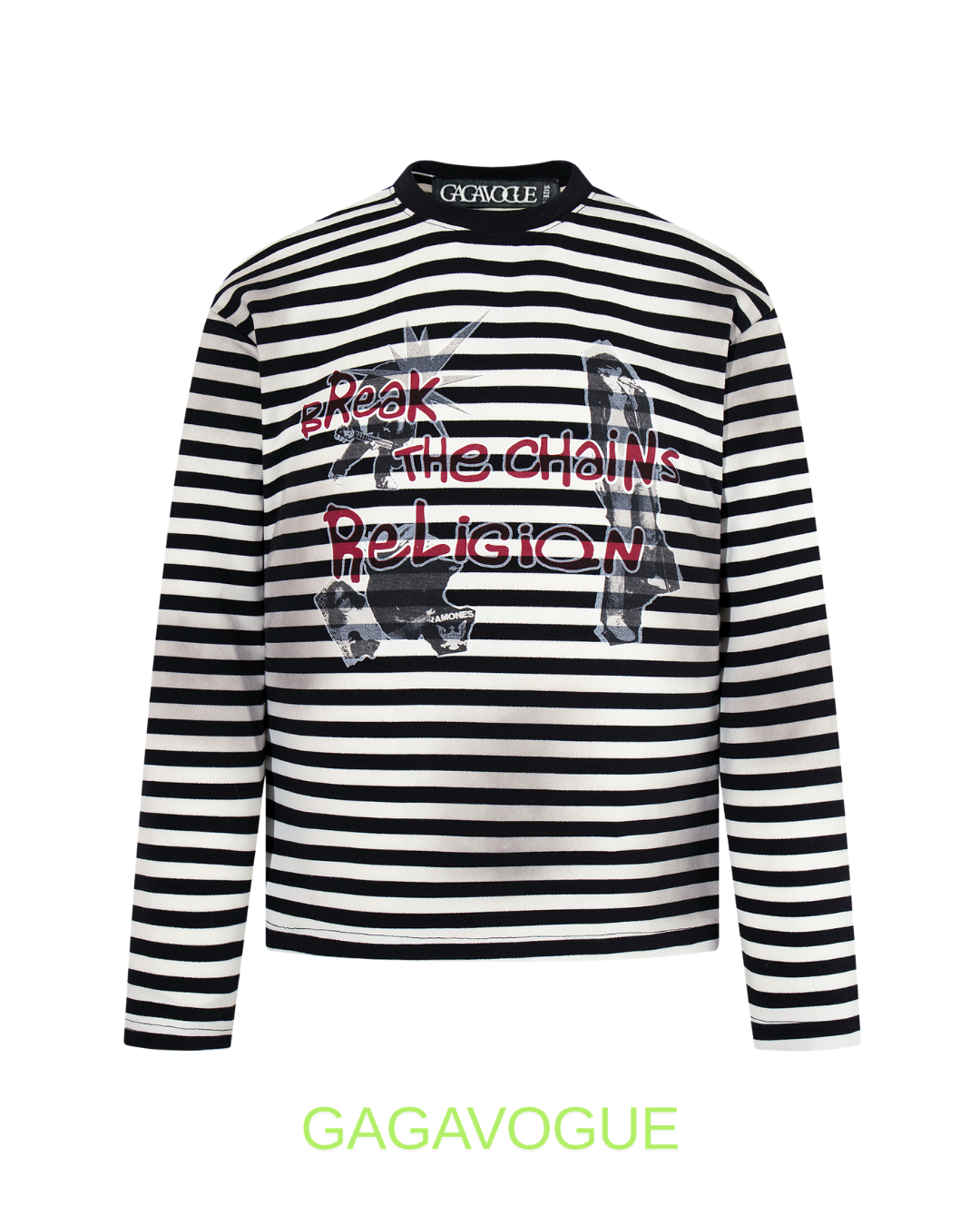 GAGAVOGUE BREAK THE CHAINS STRIPE LONG SLEEVE TEE