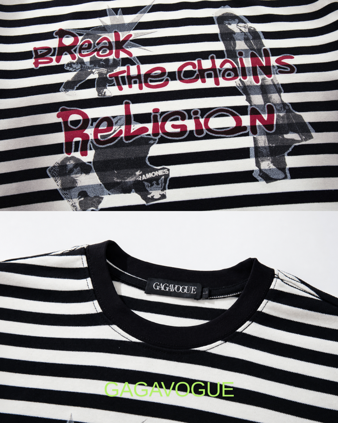 GAGAVOGUE BREAK THE CHAINS STRIPE LONG SLEEVE TEE