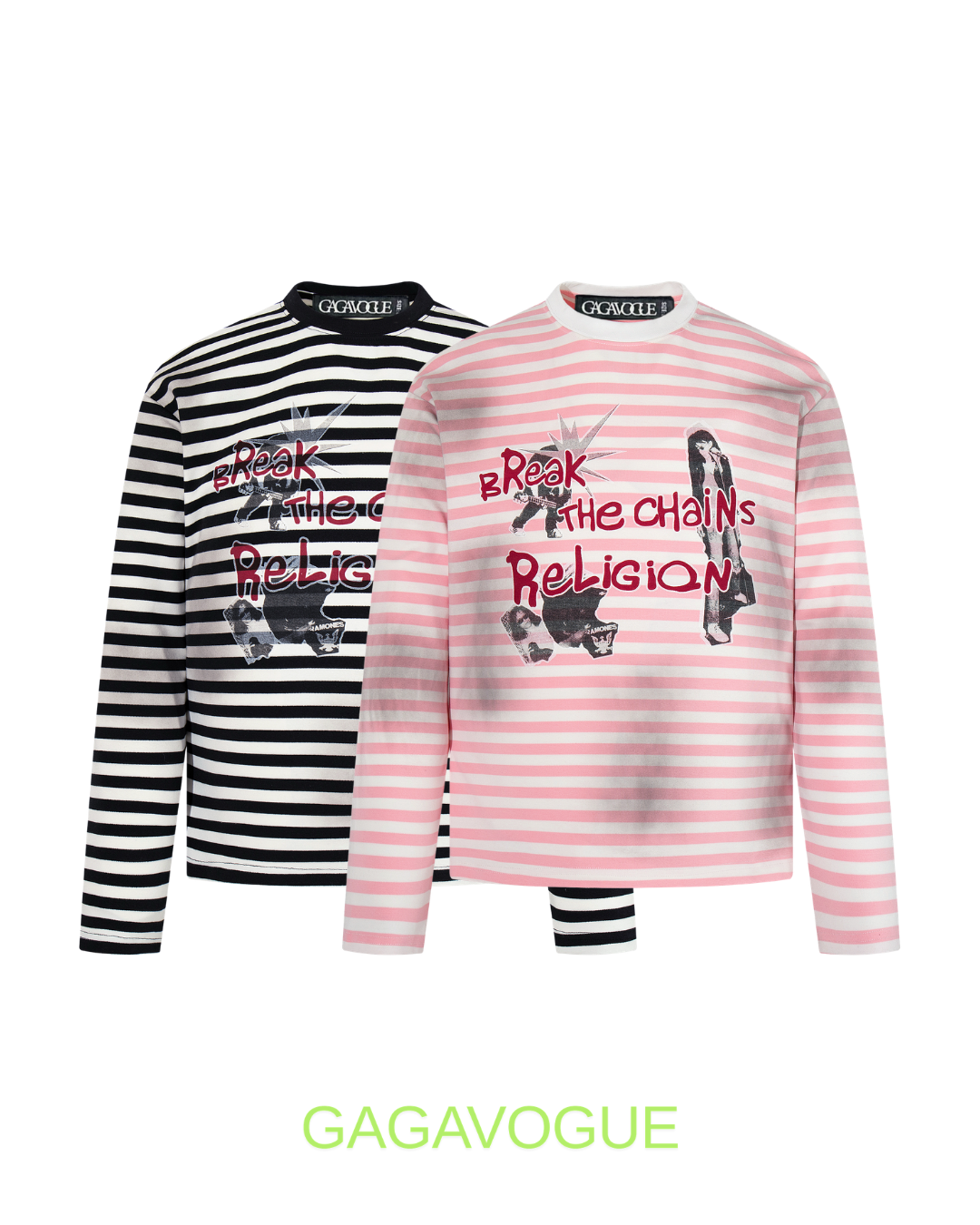 GAGAVOGUE BREAK THE CHAINS STRIPE LONG SLEEVE TEE
