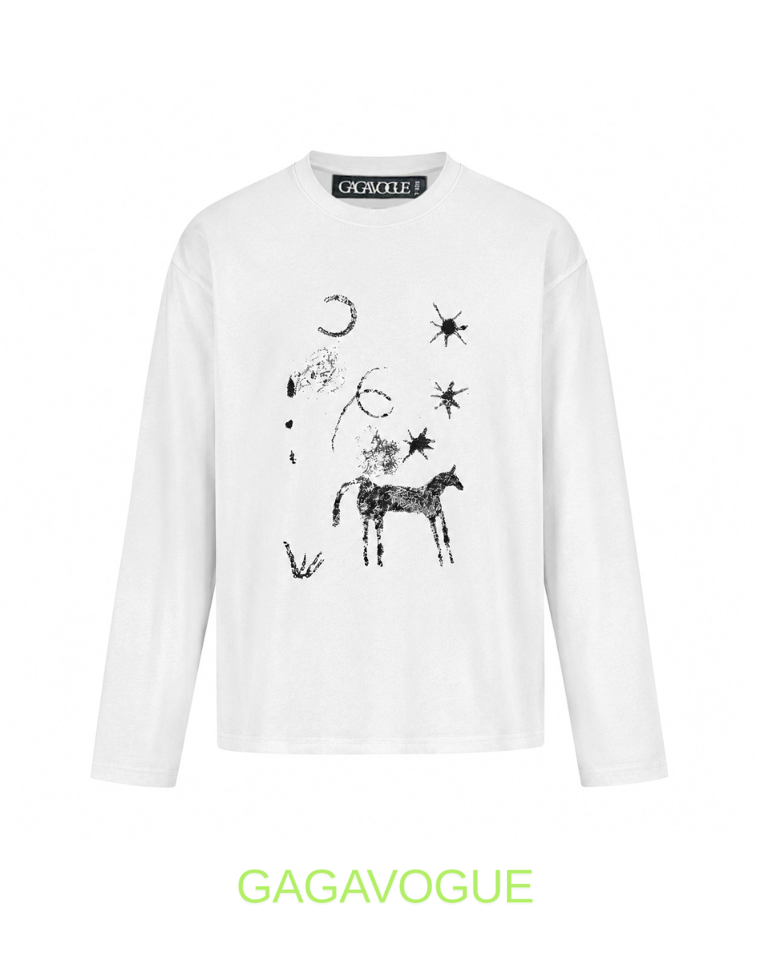 GAGAVOGUE CELESTIAL HORSE GRAPHIC LONG SLEEVE T-SHIRT