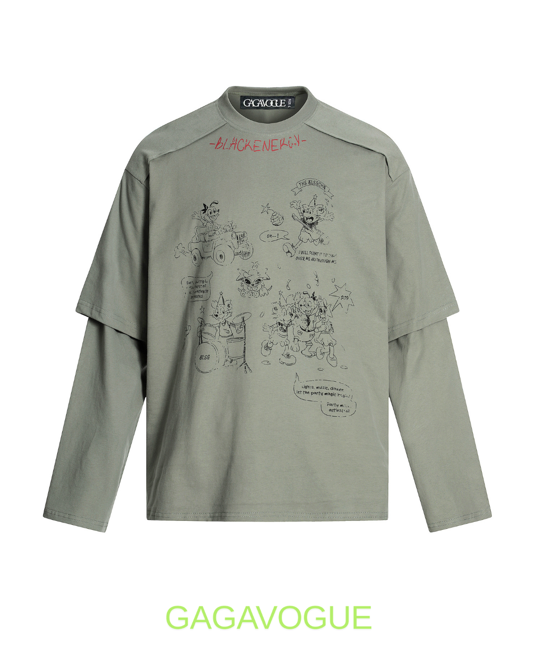 GAGAVOGUE VINTAGE LAYERED CARTOON LONG SLEEVE TEE