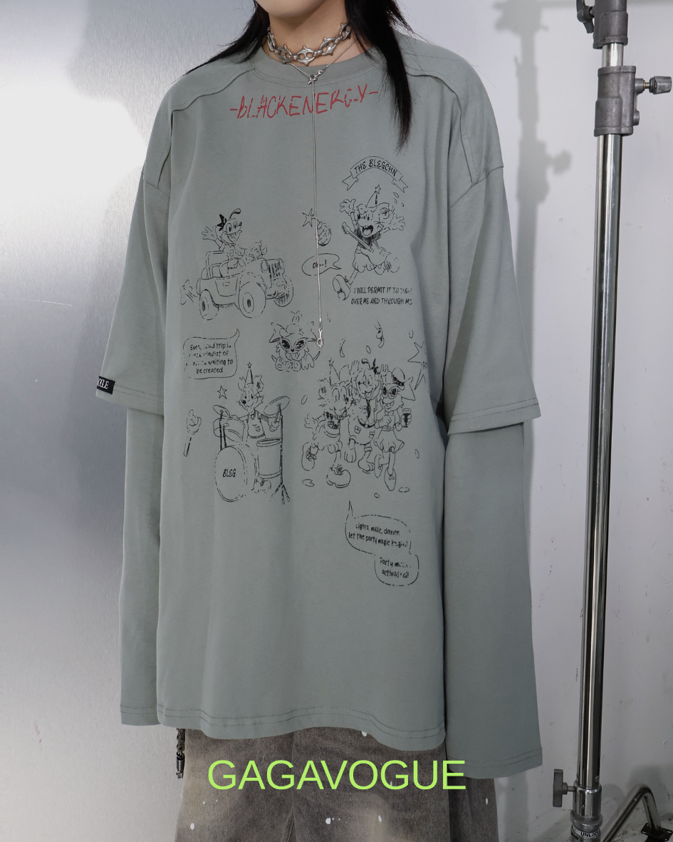GAGAVOGUE VINTAGE LAYERED CARTOON LONG SLEEVE TEE