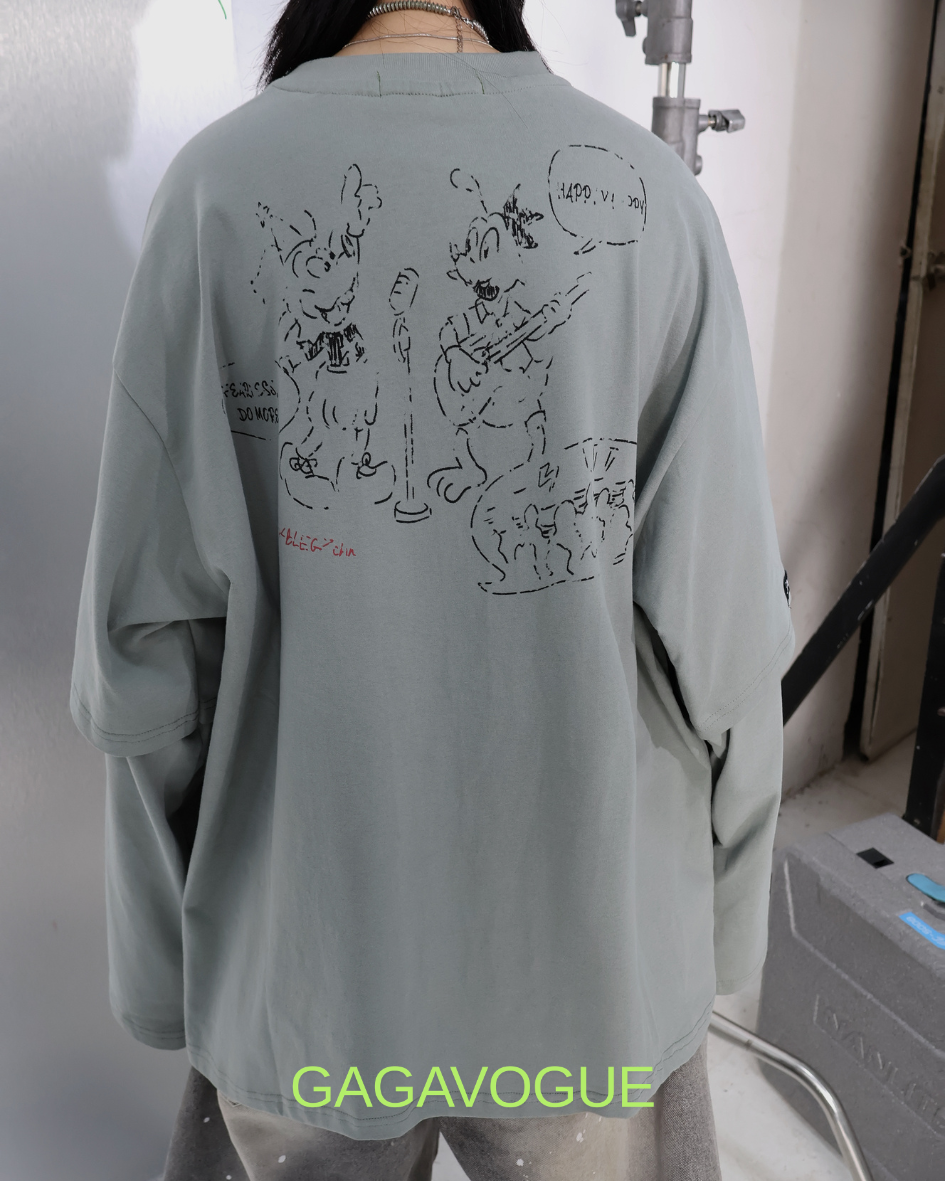 GAGAVOGUE VINTAGE LAYERED CARTOON LONG SLEEVE TEE