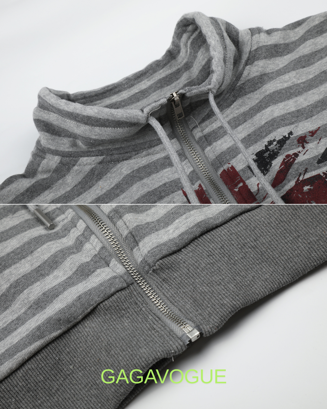 GAGAVOGUE VINTAGE STRIPE ZIP SWEATER