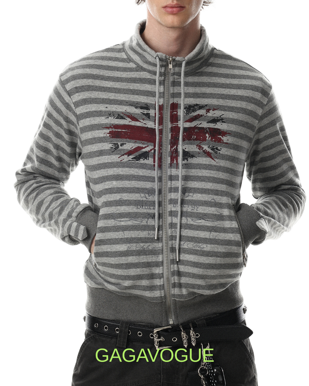 GAGAVOGUE VINTAGE STRIPE ZIP SWEATER