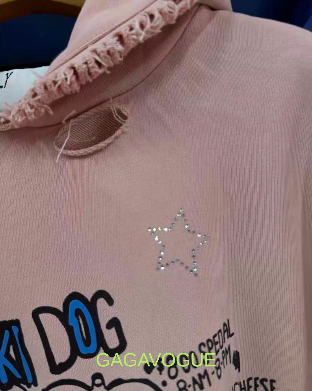GAGAVOGUE PINK OK! DOG DISTRESSED HOODIE