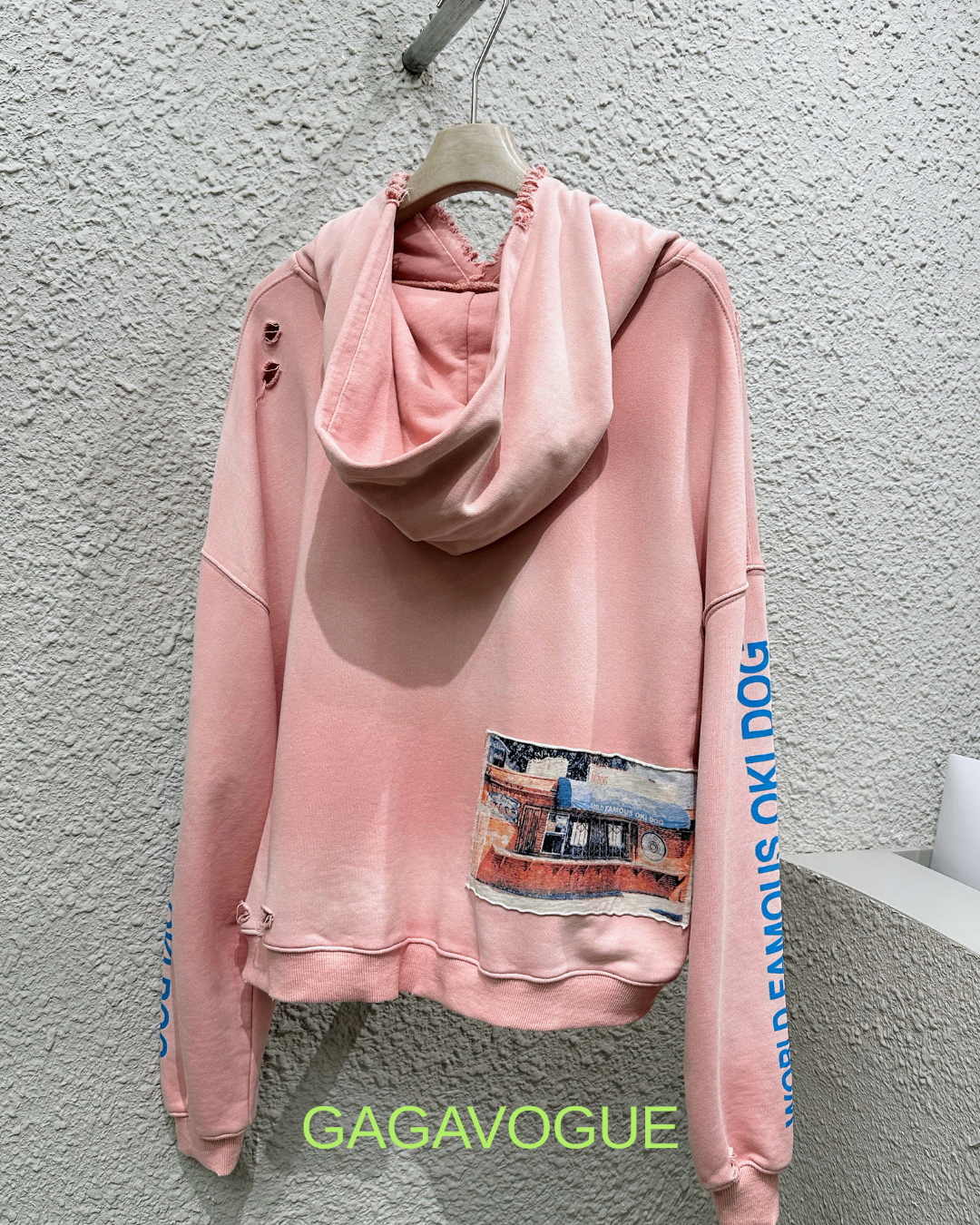 GAGAVOGUE PINK OK! DOG DISTRESSED HOODIE