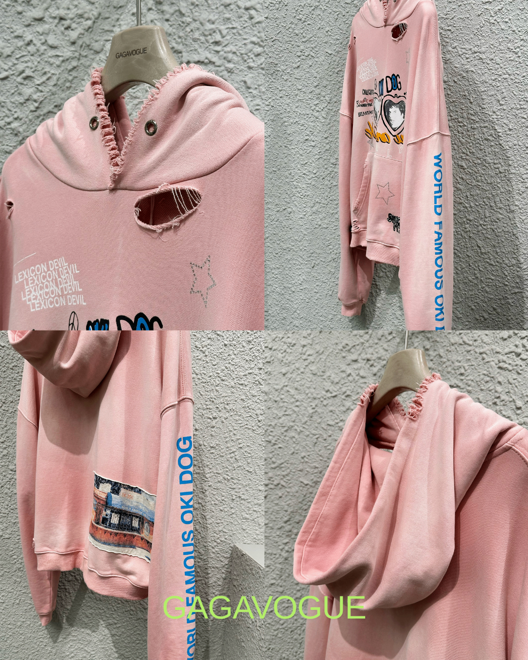 GAGAVOGUE PINK OK! DOG DISTRESSED HOODIE