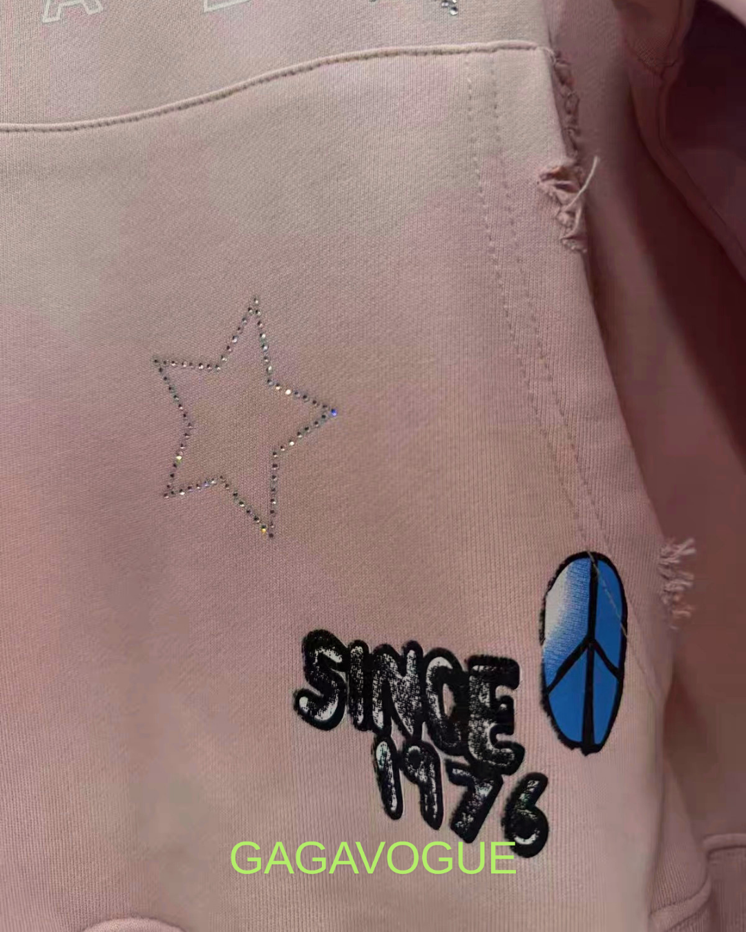 GAGAVOGUE PINK OK! DOG DISTRESSED HOODIE