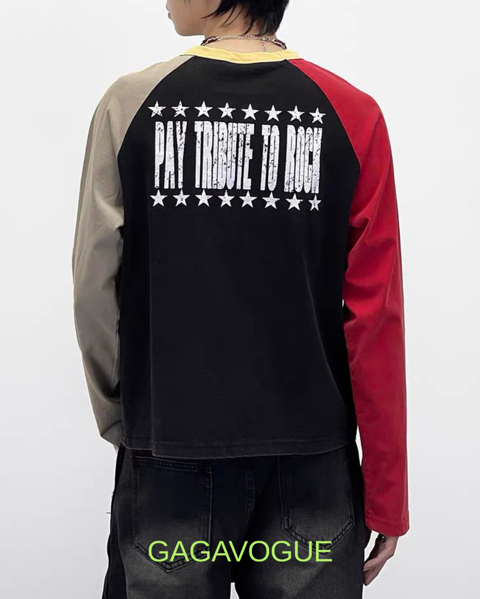 GAGAVOGUE SPECTRAVISION COLOR BLOCK LONG SLEEVE T-SHIRT
