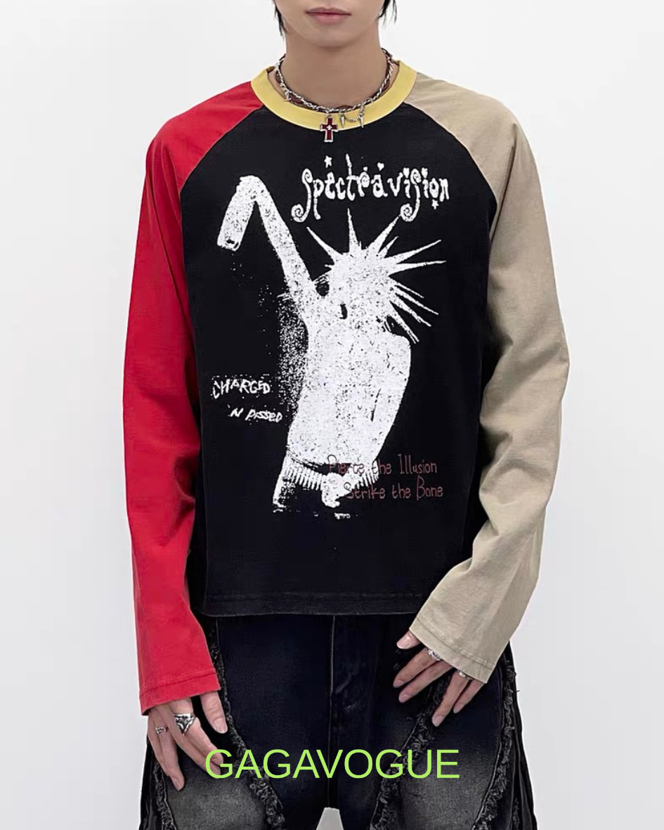GAGAVOGUE SPECTRAVISION COLOR BLOCK LONG SLEEVE T-SHIRT