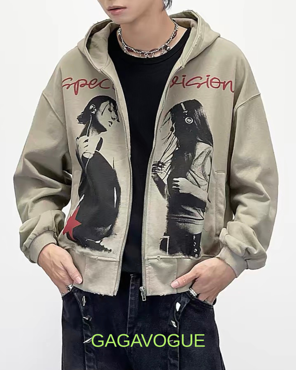GAGAVOGUE SPECTRAVISION DUO GRAPHIC ZIP-UP HOODIE