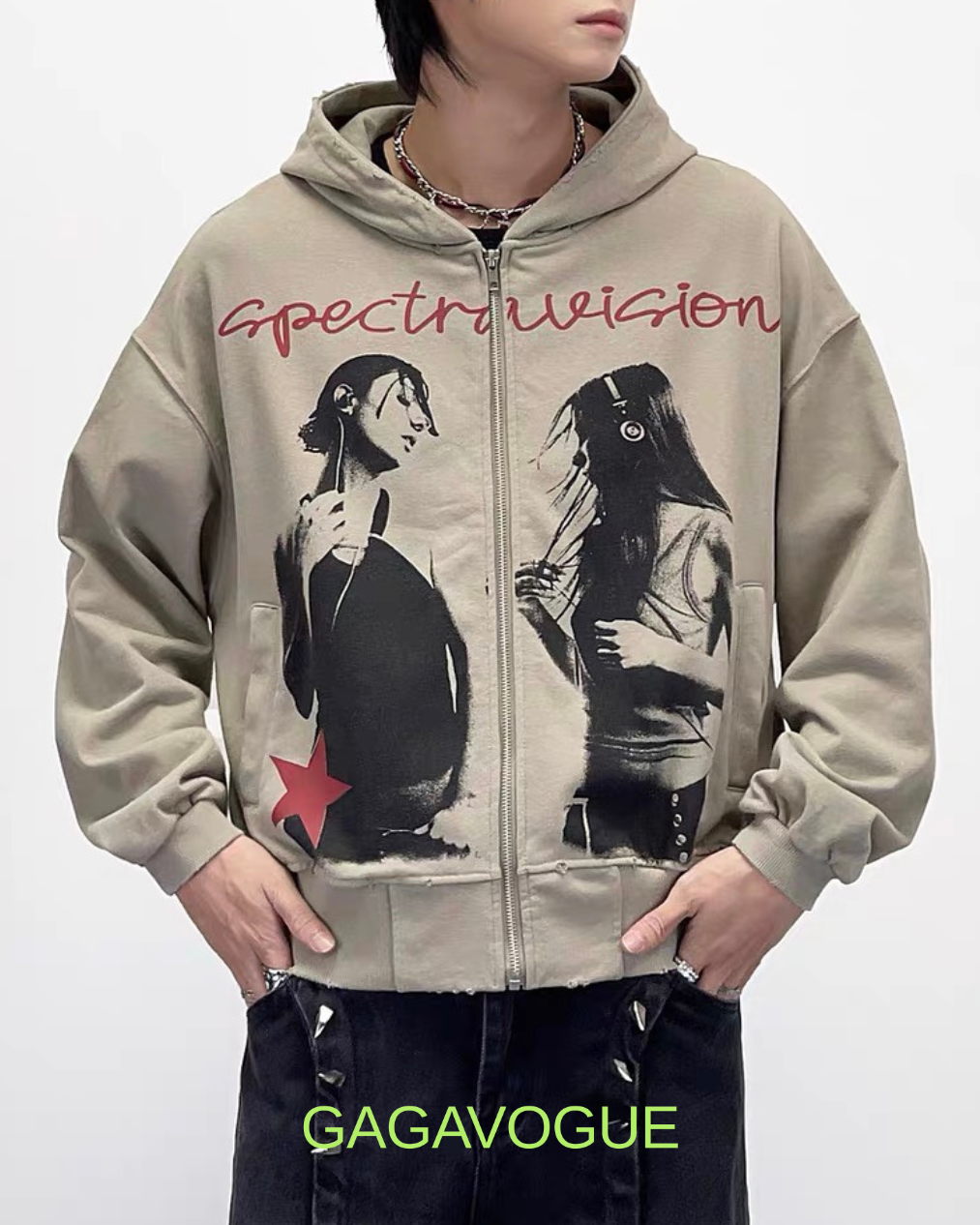 GAGAVOGUE SPECTRAVISION DUO GRAPHIC ZIP-UP HOODIE