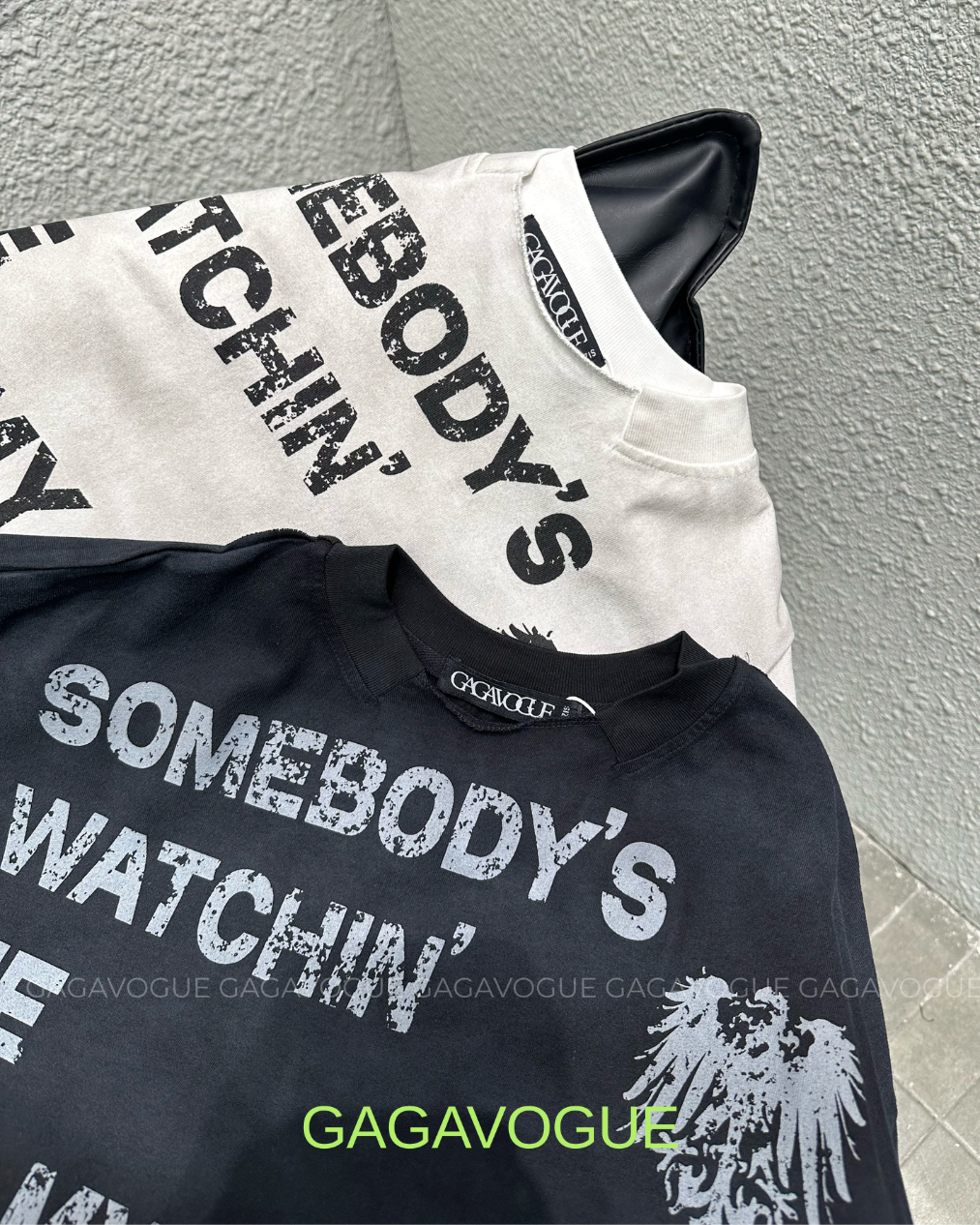 GAGAVOGUE SOMEBODY’S WATCHIN’ ME GRAPHIC LONG SLEEVE T-SHIRT