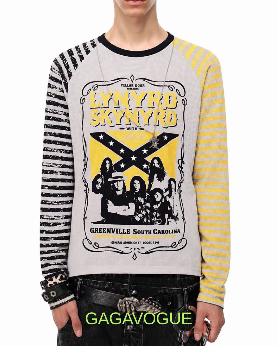 GAGAVOGUE LYNYRD SKYNYRD GREENVILLE GRAPHIC WAFFLE LONG SLEEVE TEE