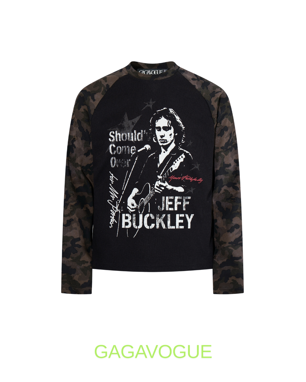 GAGAVOGUE JEFF BUCKLEY CAMO SLEEVE GRAPHIC LONG SLEEVE TEE