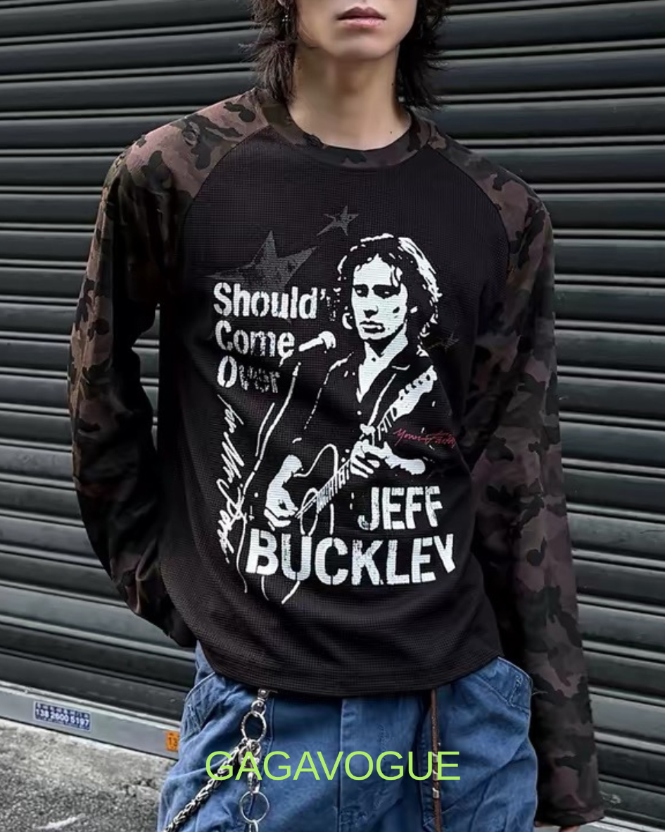 GAGAVOGUE JEFF BUCKLEY CAMO SLEEVE GRAPHIC LONG SLEEVE TEE