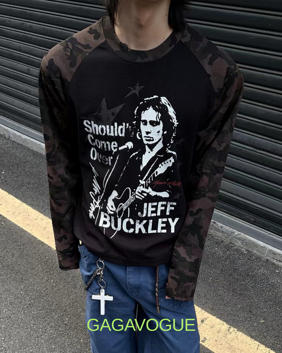 GAGAVOGUE JEFF BUCKLEY CAMO SLEEVE GRAPHIC LONG SLEEVE TEE